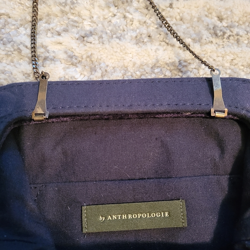 Anthropologie Mollie Midnight Navy Velvet Clutch - Picture 6 of 9